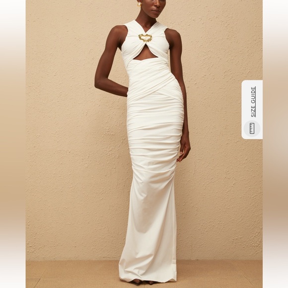 Capucine White Ruched Maxi Dress Gown Miss Rosier XS Cream Ivory Goddess Bride - Picture 5 of 15